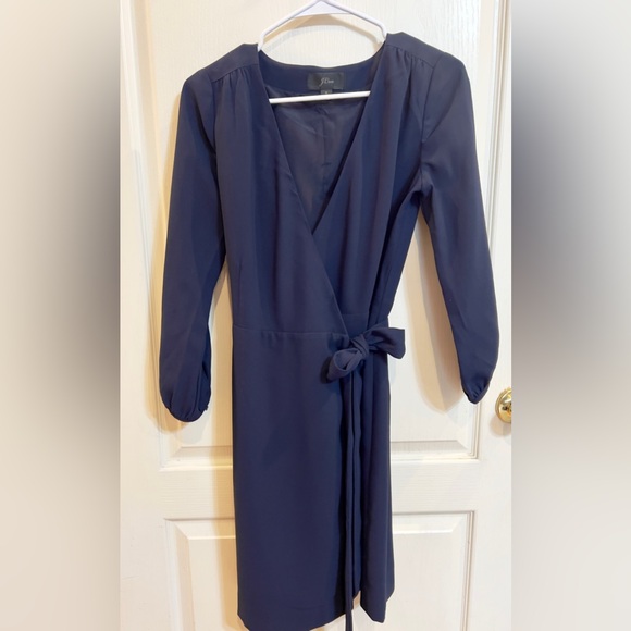 J. Crew Dresses & Skirts - J. Crew navy blue wrap dress.  V-neck 3/4 sleeve fully lined. Perfection. Size 2